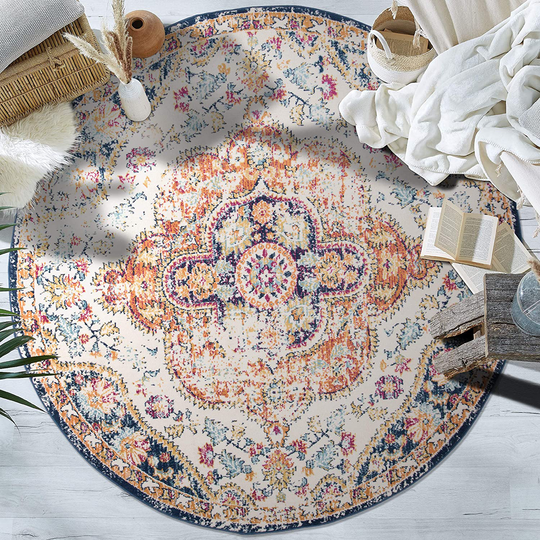 Rugshop Vintage Distressed Bohemian Round Rug 6' 6" (6' 6" Diameter) Multi