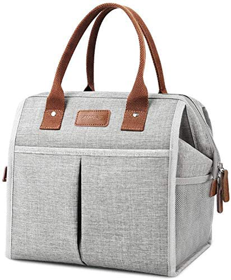 Lunch Bag for Women & Men, Large Insulated Lunch Box Cooler Tote Bags, Adult Reusable Lunch Boxes with Water Resistant for Work, School, Travel and Picnic (Grey)