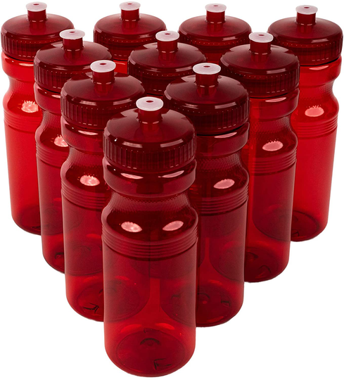 CSBD Clear 24 Oz Sports Water Bottles, 10 Pack, Blank for Customized Branding, No BPA Food Grade Plastic for Fitness, Hiking, Cycling, or Gym Workouts, Made in USA