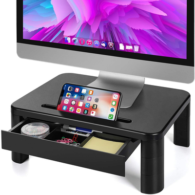 LORYERGO Monitor Stand, Laptop Stand for Desk, Height Adjustable w/Drawer, Computer Stand w/Cellphone Holder, Monitor Riser, Small Printer Stand, Monitor Stand Riser for Home & Office