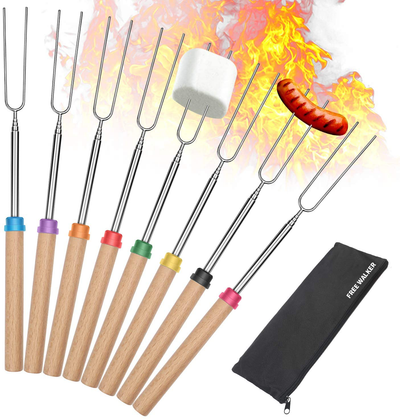 Marshmallow Roasting Smores Sticks,32-inch Extendable Sturdy Stainless Steel Roasting Forks for BBQ,Campfire,Hot Dog,Telescoping Camping Accessories Stove Fork,Safe for Kids,4 Sticks with Storage Bag