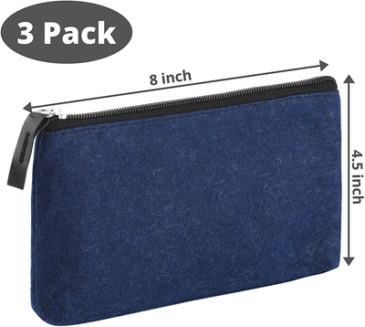 Mr. Pen- Pencil Case, Pencil Pouch, 3 Pack, Blue, Felt Fabric Pencil Case, Pen Bag, Pencil Pouch Small, Pen Case, School Supplies, Pencil Case, Pencil Bags, Pen Pouch, Pencil Pouches with Zipper