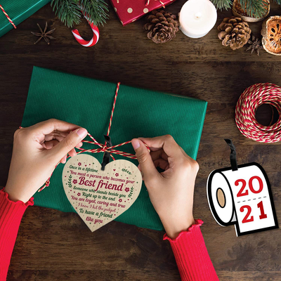 ANLEMIN Wooden Hanging Sign Best Friend Birthday Gifts Thank You Heart Shaped Friendship Plaque Tags Crafts Christmas Home DIY Tree in Heaven Wall Hangings (1PCS)