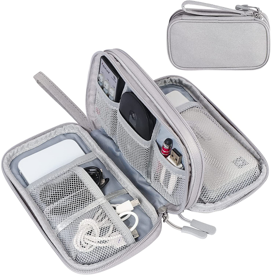 FYY Electronic Organizer, Travel Cable Organizer Bag Pouch Electronic Accessories Carry Case Portable Waterproof Double Layers All-in-One Storage Bag for Cable, Cord, Charger, Phone, Earphone Grey
