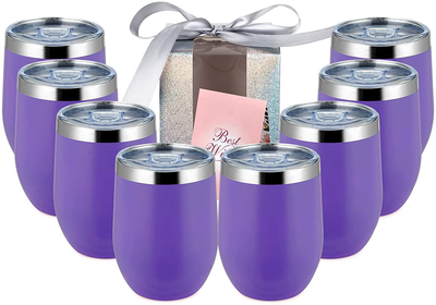 Insulated Wine Tumbler with Lid Double Wall Stainless Steel Stemless Wine Glass 12oz Gift Set
