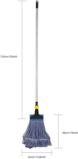 Yocada Looped-End String Wet Mop Heavy Duty Cotton Mop Commercial Industrial Grade Iron Pole Jaw Clamp Floor Cleaning 52in Long