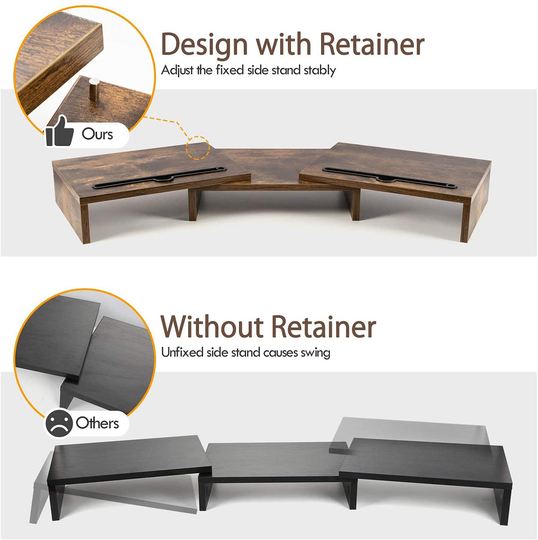 LORYERGO Dual Monitor Riser Stand - 3 Shelf Screen Laptop Stand with Storage Slots for Phone (Vintage)