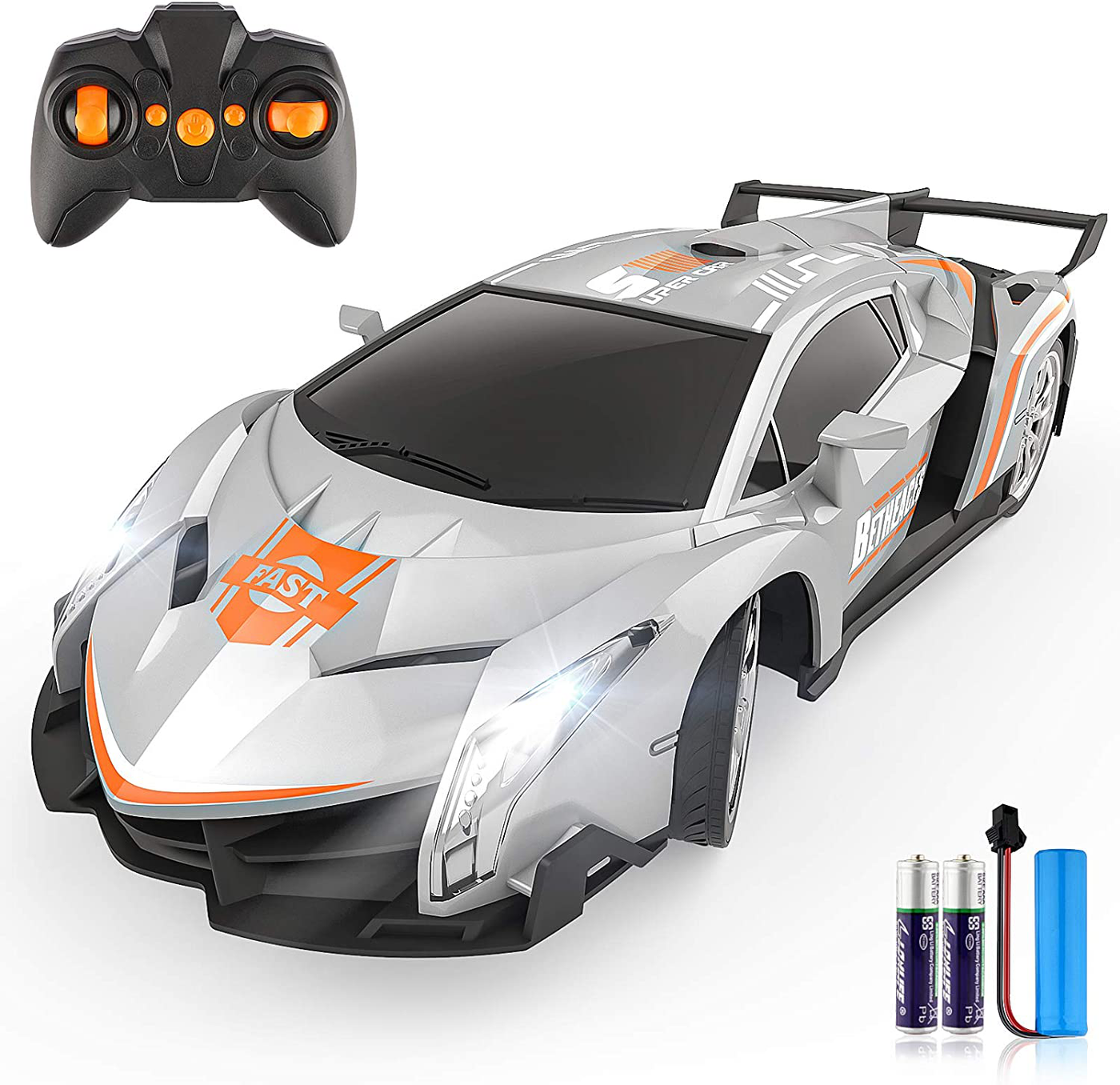 Growsland Remote Control Car RC Cars Xmas Gifts Toys for Kids 1/18 Electric Sport Racing Hobby Rc Crawler Toy Car Model Vehicle for Boys Girls Adults Included Rechargable Batteries (Silver)