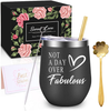 WONDAY Gifts for Women-Birthday Gifts for Women-Wine Gifts Ideas for Women, Mother, BFF, Mom, Friends, Wife, Daughter, Sister, 12 OZ Stainless Steel Wine Tumbler with Lid and Coffee Spoon (Black)