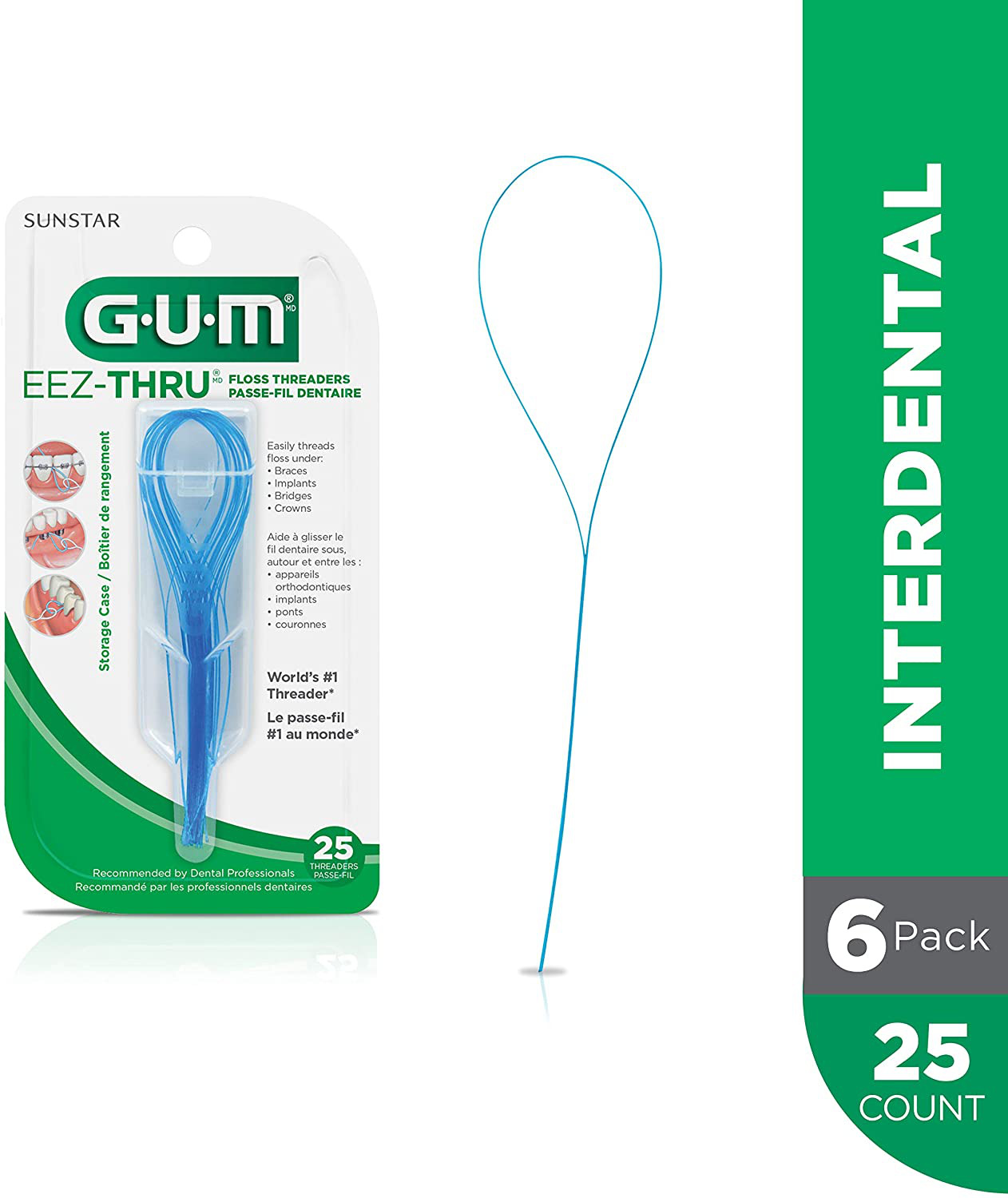 GUM EEZ-Thru Floss Threaders, 25 Count (Pack of 6)