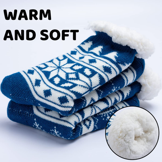 2 Pack Christmas Fuzzy Ripple Slipper Socks Red and Blue