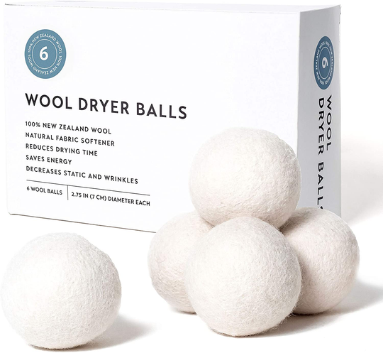 Wool Dryer Balls 6-Pack, XL Size, 100% Organic New Zealand Wool, Reusable and Handmade. Natural Fabric Softener, Reduce Wrinkles and Decrease Drying Time (White)