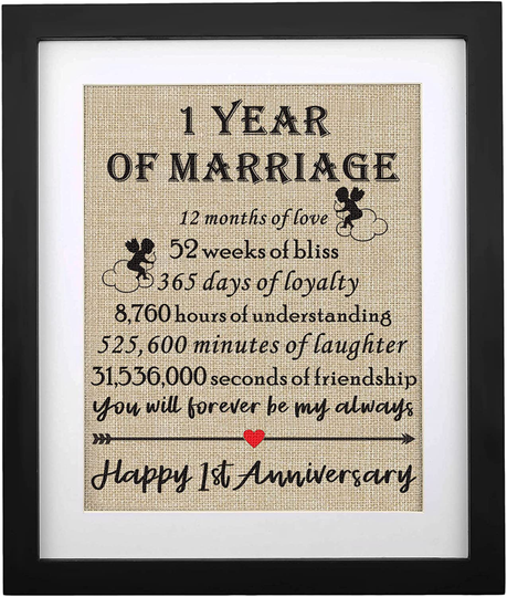 Framed 1st Anniversary Burlap Print Gifts for Couple 1st Wedding Anniversary Keepsake Gift for Husband Wife Paper Anniversary 1 Year of Marriage