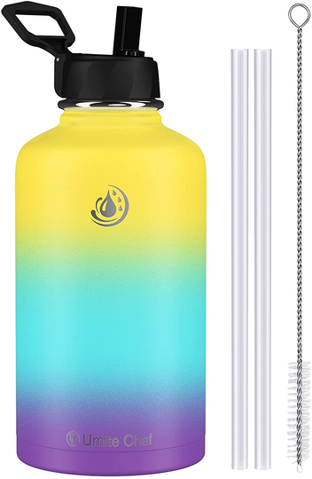 Umite Chef Water Bottle, Vacuum Insulated Wide Mouth Stainless-Steel Sports 18-64OZ Water Bottle with New Wide Handle Straw Lid,Hot Cold, Double Walled Thermo Mug