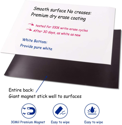 Prefer Green Magnetic Dry Eraser White Board Sheet for Kitchen Refrigerator with Stain Resistant Technology, Organizer & Planner Whiteboard 17” X 12”, Include 1 Eraser, 3 Markers & 6 Fridge Magnets