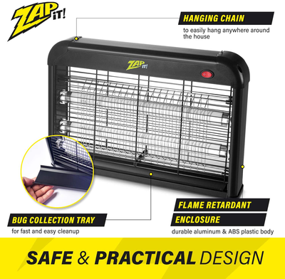 Zap It Electric Indoor Bug Zapper (2,800 Volt) Plug-in 360 Degree Mosquito, Bug, and Insect Killer, Non-Toxic Attractant UV Light and Electric Shock