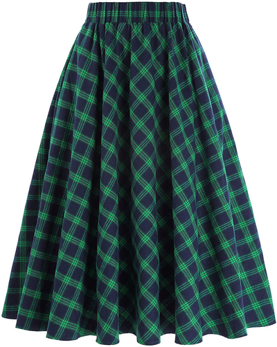 Kate Kasin Women's A-Line Vintage Skirt Grid Pattern Plaid KK633/ KK495