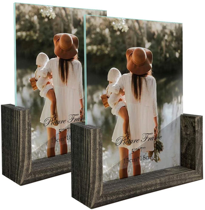 8x10 Picture Frame Set of 2, Rustic Photo Frames Made of Brown Base and Glass Covers for Tabletop Decoration