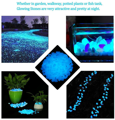 chic style 300pcs Glow in The Dark Garden Pebbles, Gardening Luminous Glow Stones Outdoor Decor Glowing Water Fish Tank Gravel (Blue)