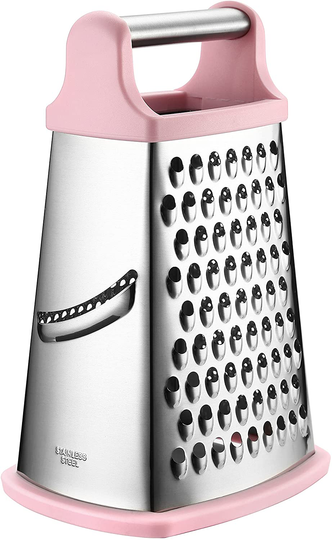 Spring Chef Professional Box Grater, Stainless Steel with 4 Sides, Best for Parmesan Cheese, Vegetables, Ginger, XL Size, Pink Lemonade