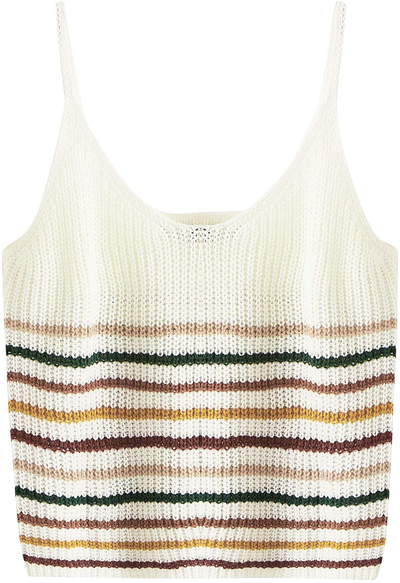 SweatyRocks Women's Sexy Strappy Crop Top Striped Print Ribbed Knit Cami Top