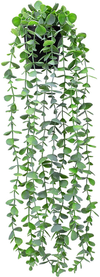 Funarty Fake Plants Decor Small Artificial Hanging Plants Fake Eucalyptus Potted Plants Faux Greenery Vine Plant with Black Pot for Home Indoor Outdoor Décor