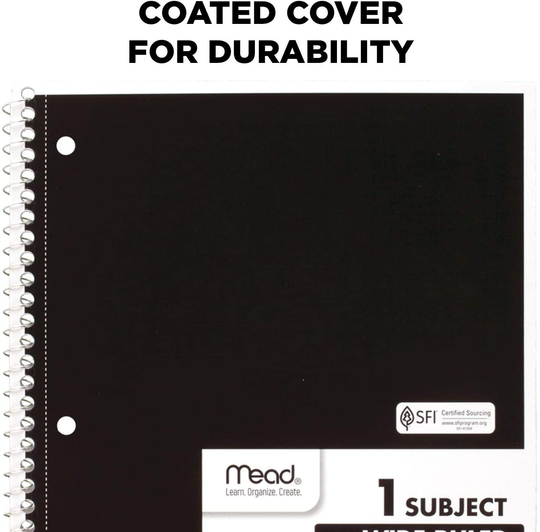 Mead Spiral Notebooks, 1 Subject, Wide Ruled Paper, 70 Sheets, Colored Note Books, Lined Paper, Home School Supplies for College Students & K-12, 10-1/2" x 7-1/2" Assorted Colors, 6 Pack (73063)