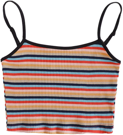 SweatyRocks Women's Sexy Strappy Crop Top Striped Print Ribbed Knit Cami Top