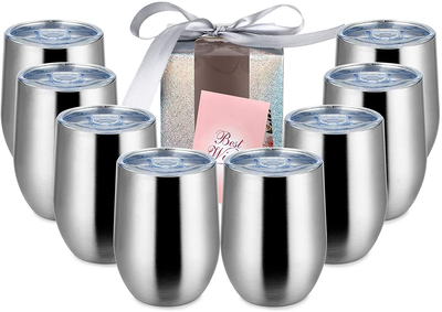 Insulated Wine Tumbler with Lid Double Wall Stainless Steel Stemless Wine Glass 12oz Gift Set