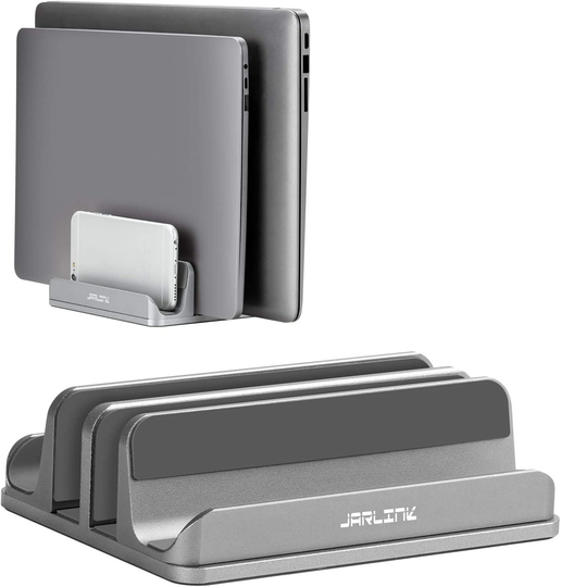 JARLINK Adjustable Vertical Laptop Stand, Desktop Stand Adjustable Laptop Holder with 2 Slots (up to 17.3 inches), Compatible with All MacBook Pro/Air/Microsoft Surface, Newly Designed, (Gray)