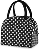 ZZKKO Polka Dot Black and White Lunch Bag Box Tote Organizer Lunch Container Insulated Zipper Meal Prep Cooler Handbag For Women Men Home School Office Outdoor Use