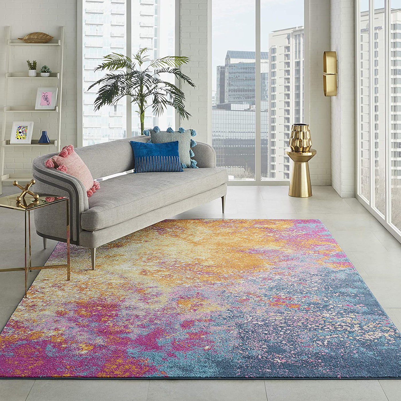 Nourison Passion Bohemian Abstract Navy/Light Blue 3'9" x 5'9" Area Rug, (4' x 6')