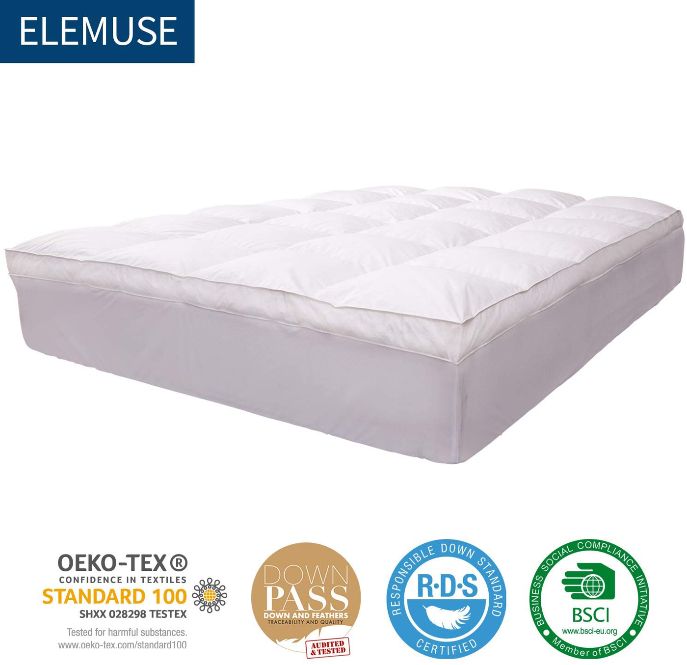 ELEMUSE Twin Size Extra Thick Fusion Goose Down Feather Filled Mattress Topper, Plush Fluffy Doule Layer Pillowtop Mattress Pad Cover, Soft Featherbed with 8-21 Inch Deep Pocket