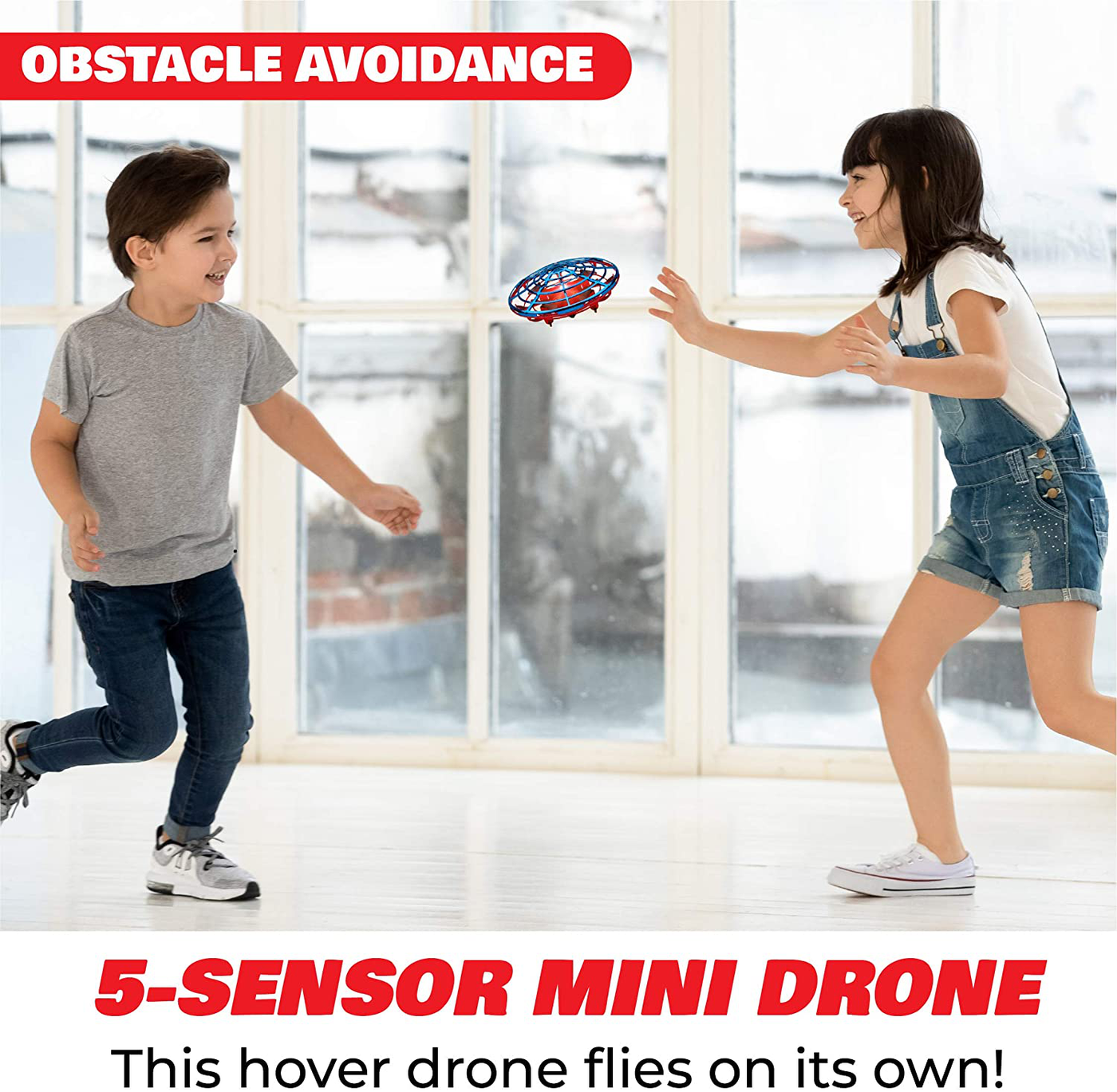 Force1 Scoot Combo Hand Operated Drone for Kids or Adults - Hands Free Motion Sensor Mini Drone, Easy Indoor Rechargeable UFO Flying Ball Drone Toy for Boys and Girls (Red/Blue)