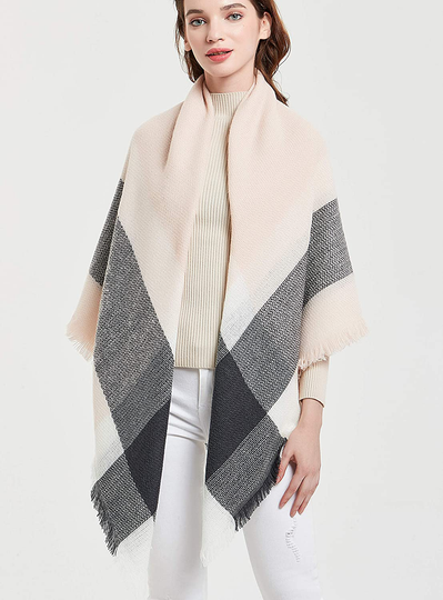 Wander Agio Womens Warm Scarf Square Winter Shawls Large Infinity Scarves Stripe Plaid Scarf