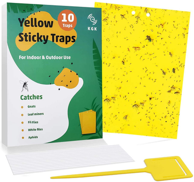 KGK Sticky Traps - 10 Pack, Dual-Sided Yellow Sticky Traps for Fungus Gnats, Aphids, and Other Flying Plant Insects - 6x8 Inches (Twist Ties and Holders Included)