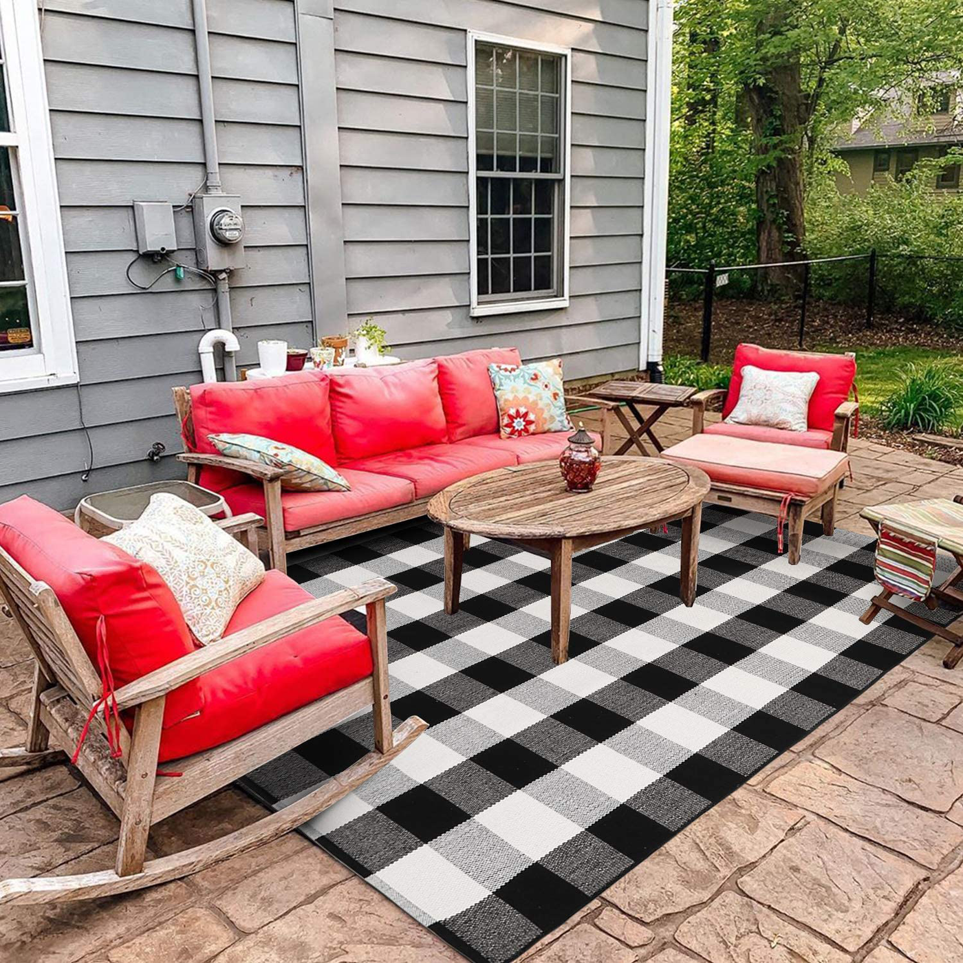 Black and White Buffalo Plaid Checkered Rug 47'' x 71'', KIMODE Farmhouse Cotton Woven Floor Mats, Washable Collection Area Rug for Living Room Bedroom Dining Room