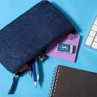 Mr. Pen- Pencil Case, Pencil Pouch, 3 Pack, Blue, Felt Fabric Pencil Case, Pen Bag, Pencil Pouch Small, Pen Case, School Supplies, Pencil Case, Pencil Bags, Pen Pouch, Pencil Pouches with Zipper