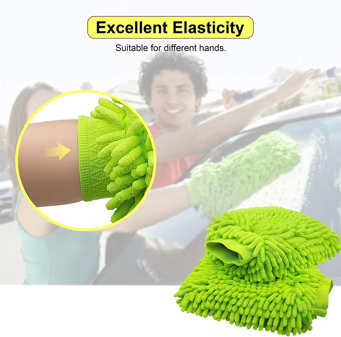 anngrowy Microfiber Car Wash Kit 62” Car Wash Brush + Green Car Wash Mitt