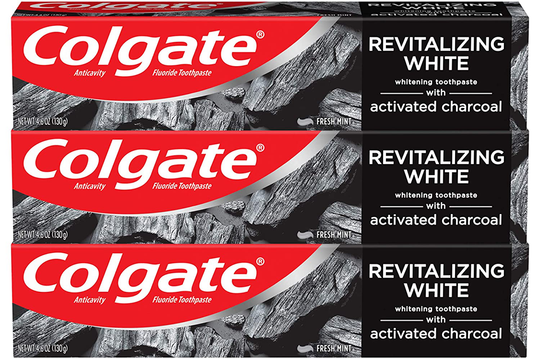 Colgate Activated Charcoal Toothpaste for Whitening Teeth with Fluoride, Natural Mint Flavor, Vegan - 4.6 ounce (3 Pack)