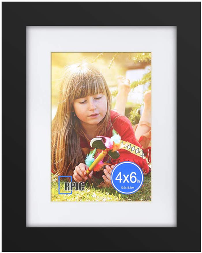 6x8 inch Picture Frame Made of Solid Wood and High Definition Glass Display Pictures 4x6 with Mat or 6x8 Without Mat for Wall Mounting Photo Frame Black