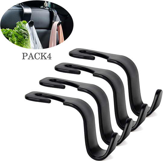 Car Seat Headrest Hook 4 Pack Hanger Storage Organizer Uiversal for Handbag Purse Coat fit Universal Vehicle Car Black S Type