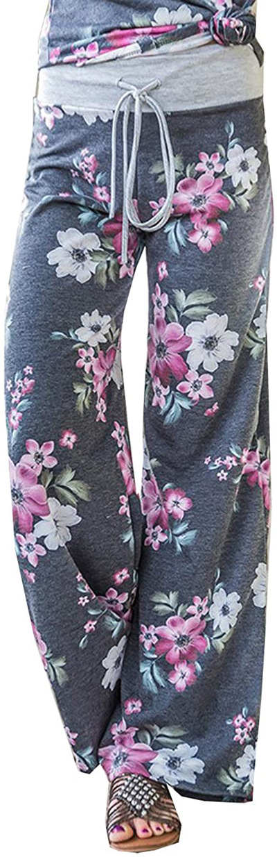 Women's Comfy Stretch Drawstring Palazzo Wide Leg Lounge Pants