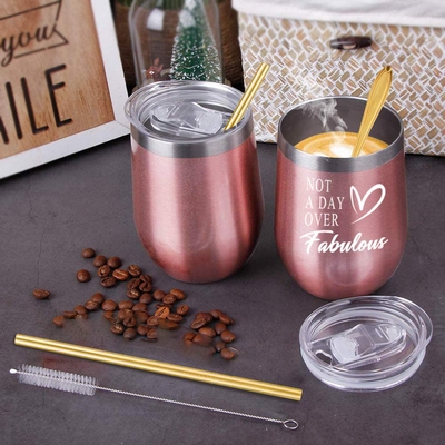 WONDAY Gifts for Women-Birthday Gifts for Women-Wine Gifts Ideas for Women, Mother, BFF, Mom, Friends, Wife, Daughter, Sister, 12 OZ Stainless Steel Wine Tumbler with Lid and Coffee Spoon (Black)