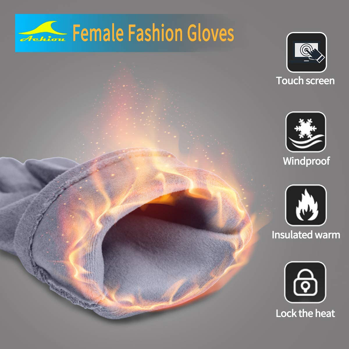 Achiou Women Winter Touchscreen Gloves Soft Comfortable Thermal Elastic Stretch Texting Glove for Traveling, Running,Shopping