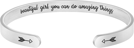 Joycuff Inspirational Bracelets for Women Mom Personalized Gift for Her Engraved Mantra Cuff Bangle Crown Birthday Jewelry