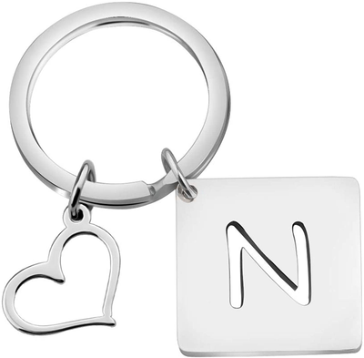 bobauna Stainless Steel Cut Out Alphabet Initial Letter Keychain Key Ring Personalized Gift