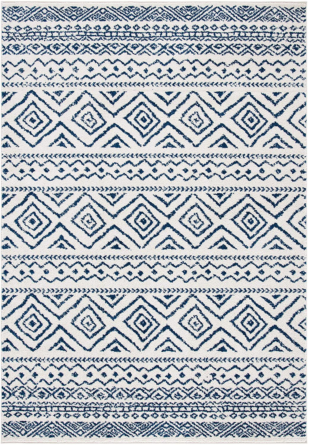 Safavieh Tulum Collection TUL267C Moroccan Boho Distressed Non-Shedding Stain Resistant Living Room Bedroom Area Rug, 2' x 5', Ivory / Navy