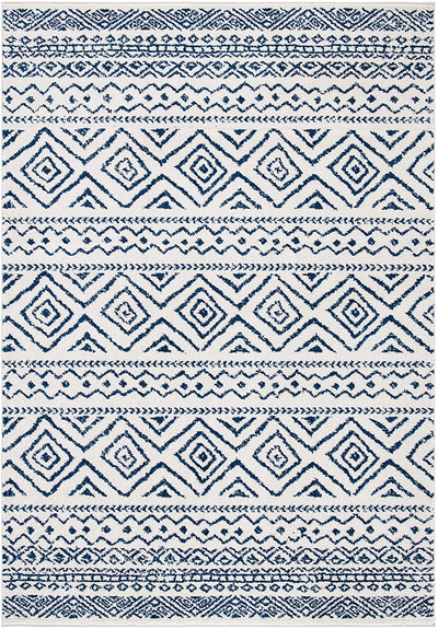 Safavieh Tulum Collection TUL267C Moroccan Boho Distressed Non-Shedding Stain Resistant Living Room Bedroom Area Rug, 2' x 5', Ivory / Navy