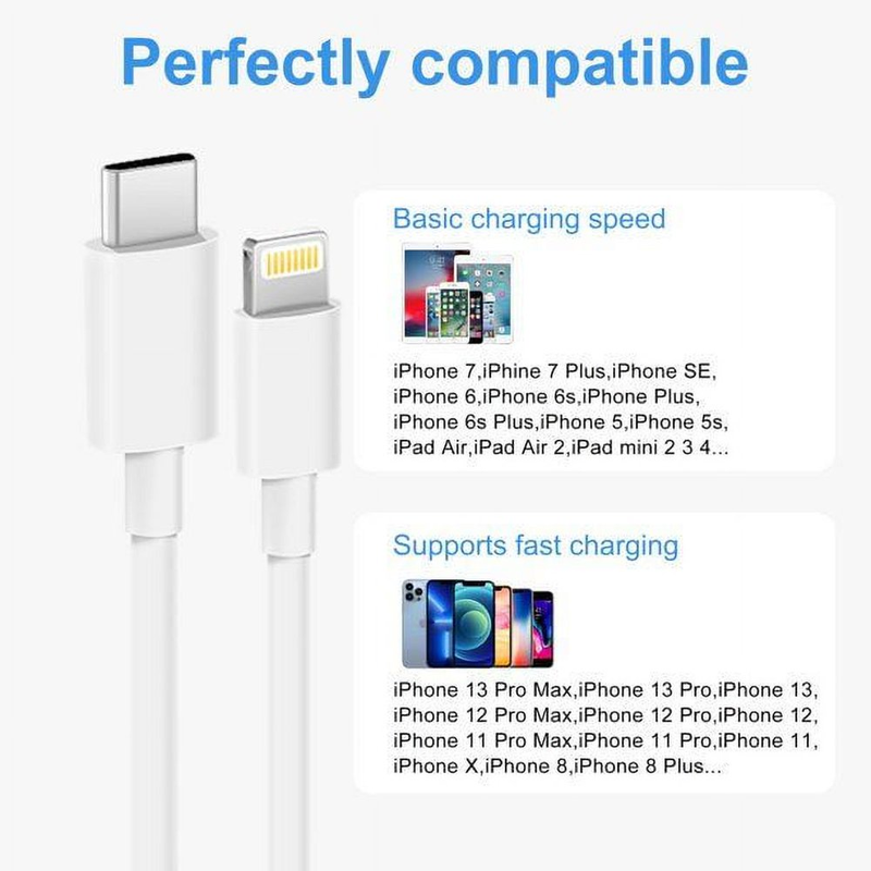 3-Pack 6 foot Iphone Fast Charger Lightning Cable-Usb-C to Lightning Cable-Apple Mfi Certified